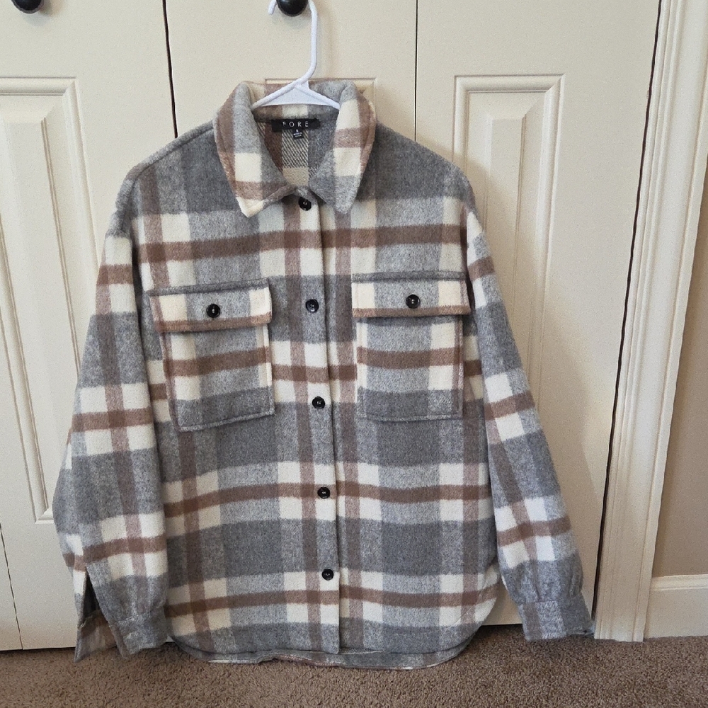 Plaid Button Down Shirt in Gray and Brown